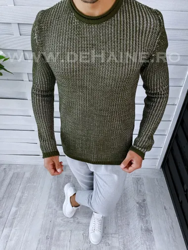 Pulover barbati gros slim fit kaki T3544 81-4.3